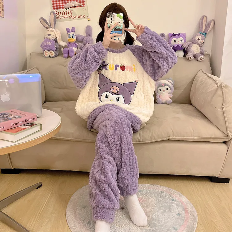 儿童珊瑚绒睡衣女童秋冬季加绒加厚2025新款网红女孩初中生法兰绒