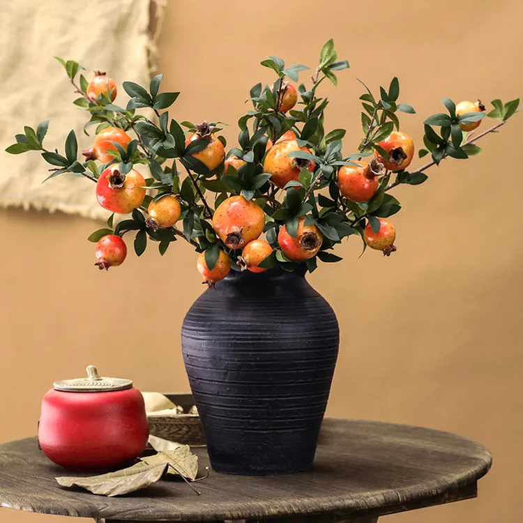 石榴花仿真花客厅餐桌干花果树枝假花摆件装饰花艺插花柿子果摆设