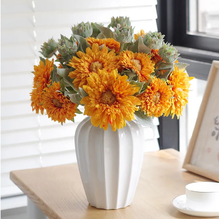 高品质向日葵仿真花餐桌电视柜假花花束茶几玄关花艺摆件绢花装饰