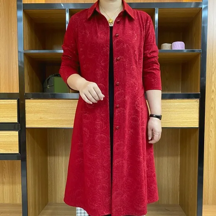 冬季高端时尚大气休闲宽松纯色印花风衣潮流妈妈遮肉百搭洋气外套