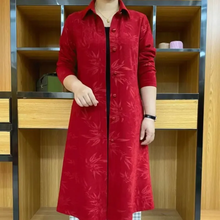 冬季上档次新款高档显瘦印花妈妈装风衣宽松百搭休闲时尚洋气外套