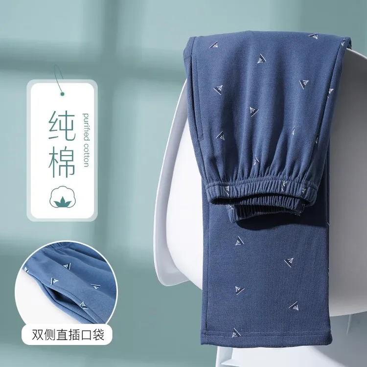 纯棉睡裤男士夏季休闲长裤薄款春秋加大码宽松全棉家居裤