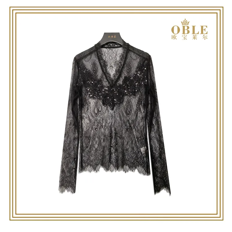 【欧宝莱尔】OBLE2025女装 新款 蕾丝上衣时尚打底8162-9991