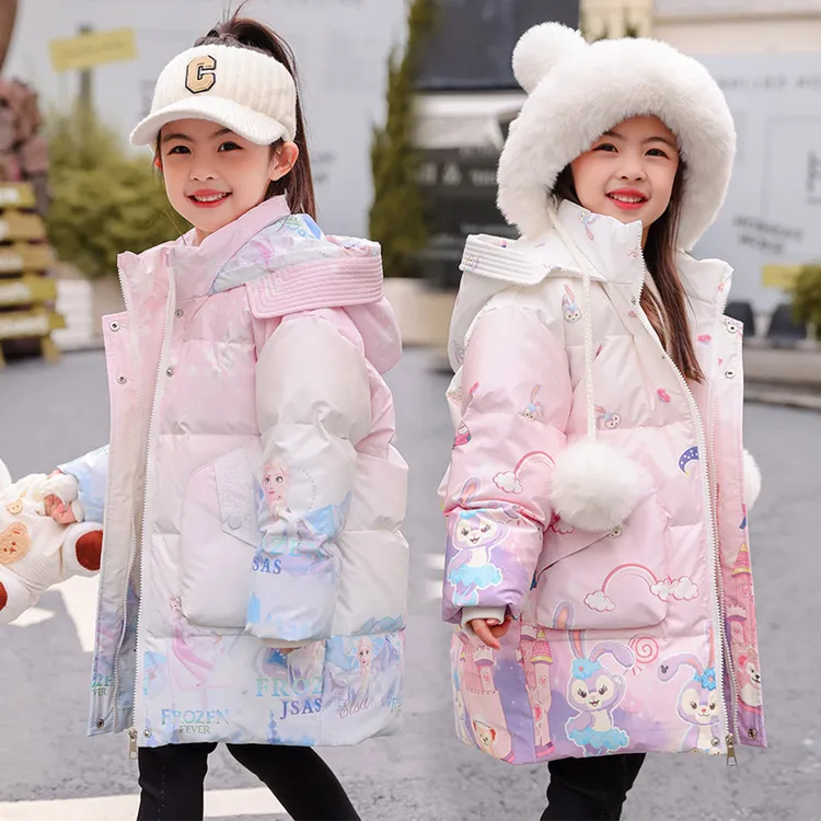 免洗儿童女童羽绒服2025新款中长款中小童冬装小学生加厚宝宝外套
