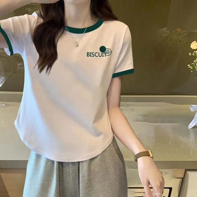 拼接撞色纯棉白色短袖t恤女2023年夏季上衣不规则小众设计感潮牌