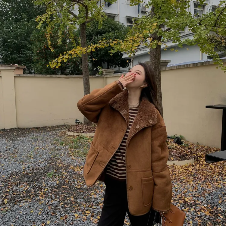 BIG WHITE REMADE“悄然心动”双面穿气质显瘦宽松绵羊毛外套SH2