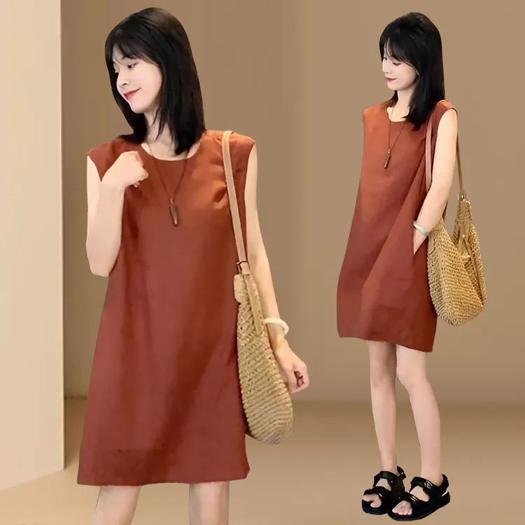 法式红色无袖连衣裙女夏季2025新款高级感遮肉显瘦小个子背心裙子