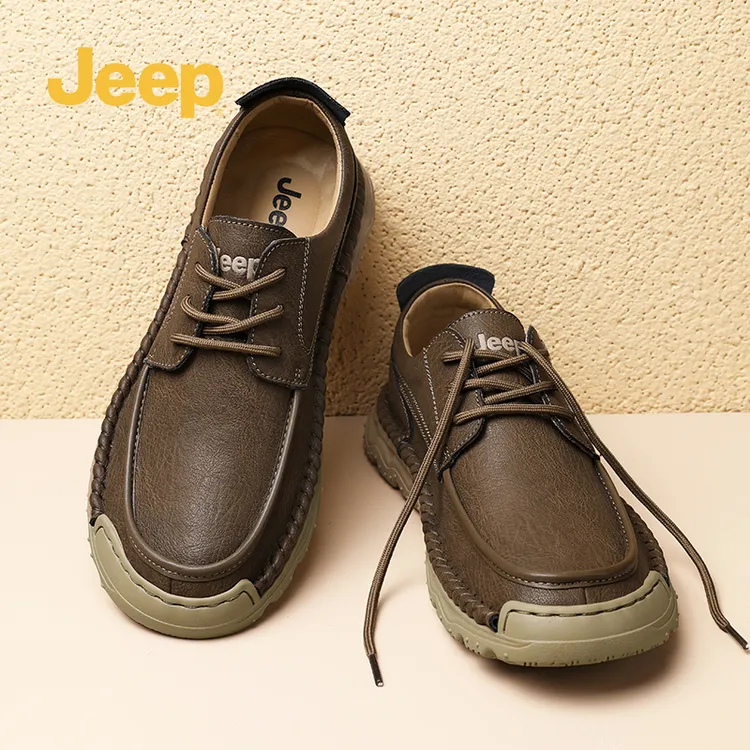 Jeep休闲皮鞋男款外穿镂空开车运动魔术贴涉水涉溪鞋男户外沙滩鞋