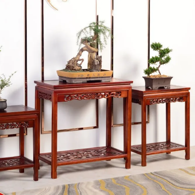 中式花架落地实木家用盆景架鱼缸架奇石方形桌仿古室内多层置物架