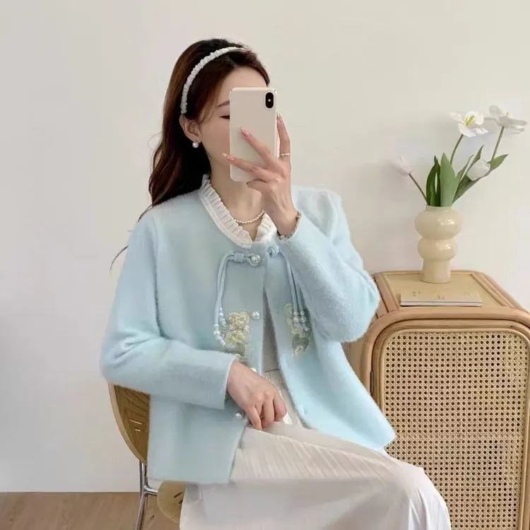 中式国风盘扣针织开衫女装外套女秋冬时尚新款洋气时尚爆款百搭