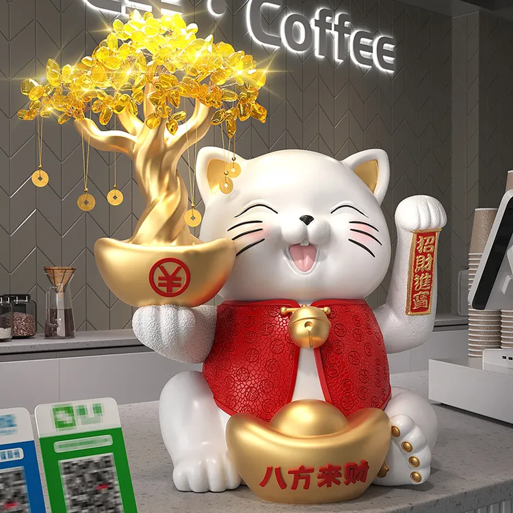 八方来财招财猫摆件开业礼物店铺前台收银自动招手发财树招财装饰