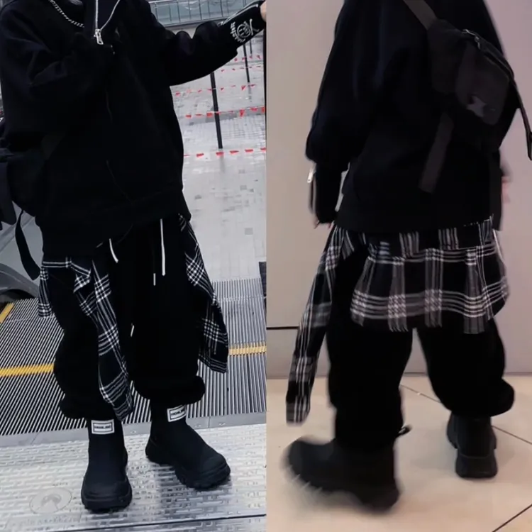 乐乐家儿童冬款潮牌时尚洋气街舞格子设计搭配炸街加绒休闲卫裤