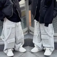 一乐乐家儿童工装风飘带一体绒帅气潮酷冬款加厚休闲直筒卫裤