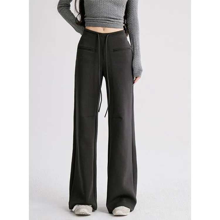 百搭时髦空气层运动裤女新直筒显瘦阔腿休闲长裤