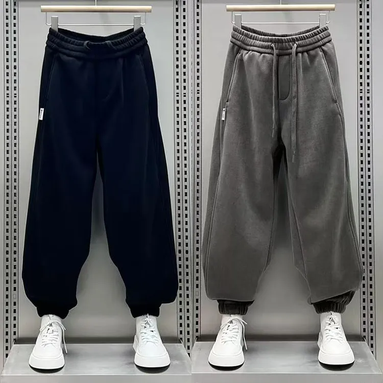 秋冬新款男士卫裤加绒加厚潮牌休闲运动裤宽松百搭阔腿哈伦束脚裤