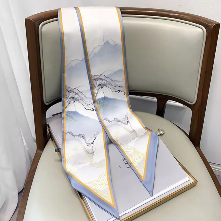 小丝巾女长条油画搭配白衬衫西装领带春秋薄围巾发带飘带装饰纱巾