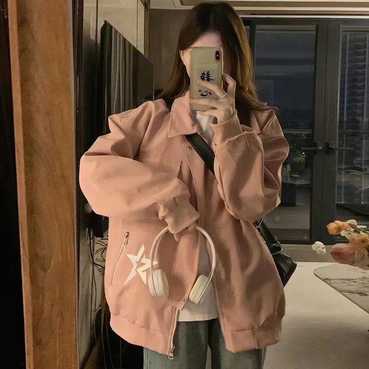 美式vintage棒球服女春秋季2025新款休闲宽松飞行员夹克工装外套