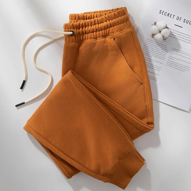 470G重磅棉休闲卫裤女束脚裤男秋冬加厚情侣运动小脚收口高腰裤