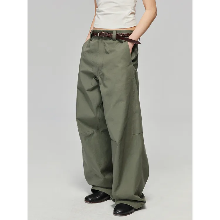 Simple Project 春夏新款纯棉宽松分割立裁宽腿直筒廓形休闲长裤