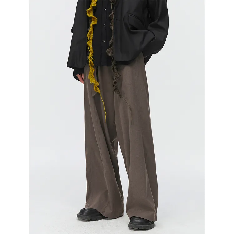 SimpleProjectTR混纺弧形分割腰带阔腿裤宽松拖地褶皱西裤长裤