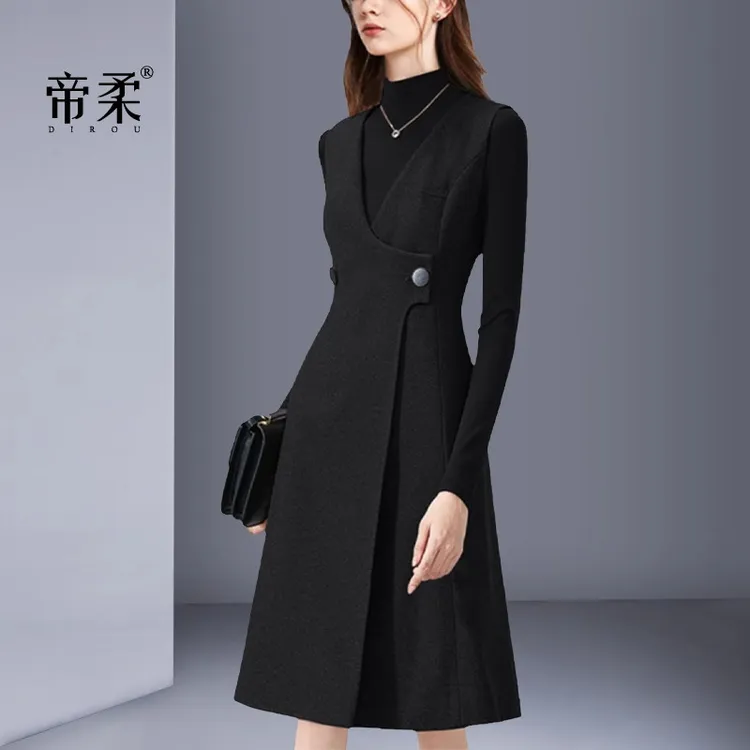 法式吊带连衣裙2025春秋新款小黑裙轻奢修身背心马甲打底裙中长款
