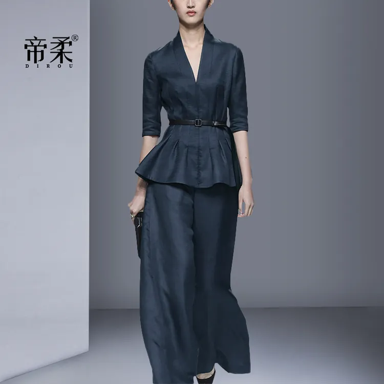 职业套装女2025新款春夏装时尚洋气质大码衬衫宽松阔腿裤两件套潮