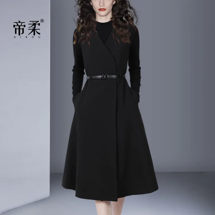 帝柔气质背心连衣裙黑色中长款A字裙2025春秋新款高腰修身赫本风