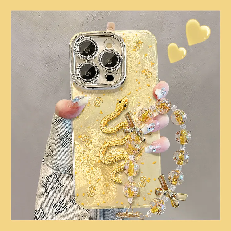 金蛇贴件适用苹果15华为vivo/oppo小米iPhone16精孔冰川纹手机壳