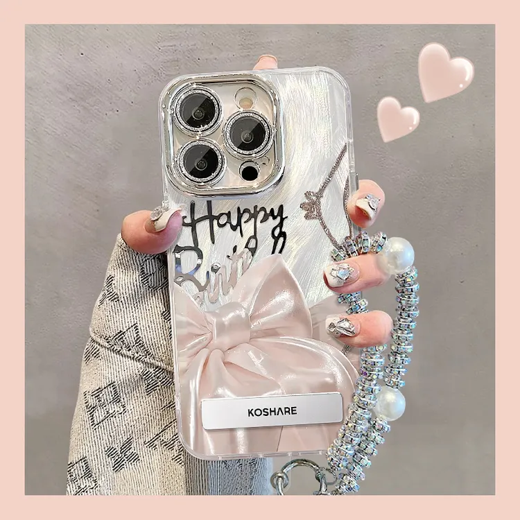 丝绸蝴蝶结适用苹果vivo华为oppo小米iPhone16精孔羽纱纹手机壳