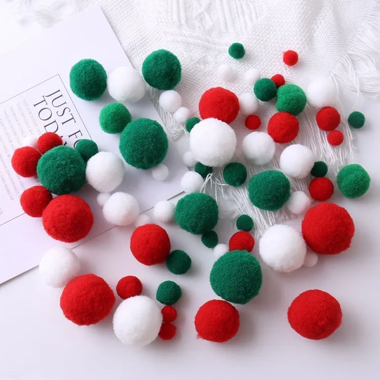 1-3cm红白绿大小混装圣诞节毛绒球圣诞树diy材料包毛球圣诞毛毛球