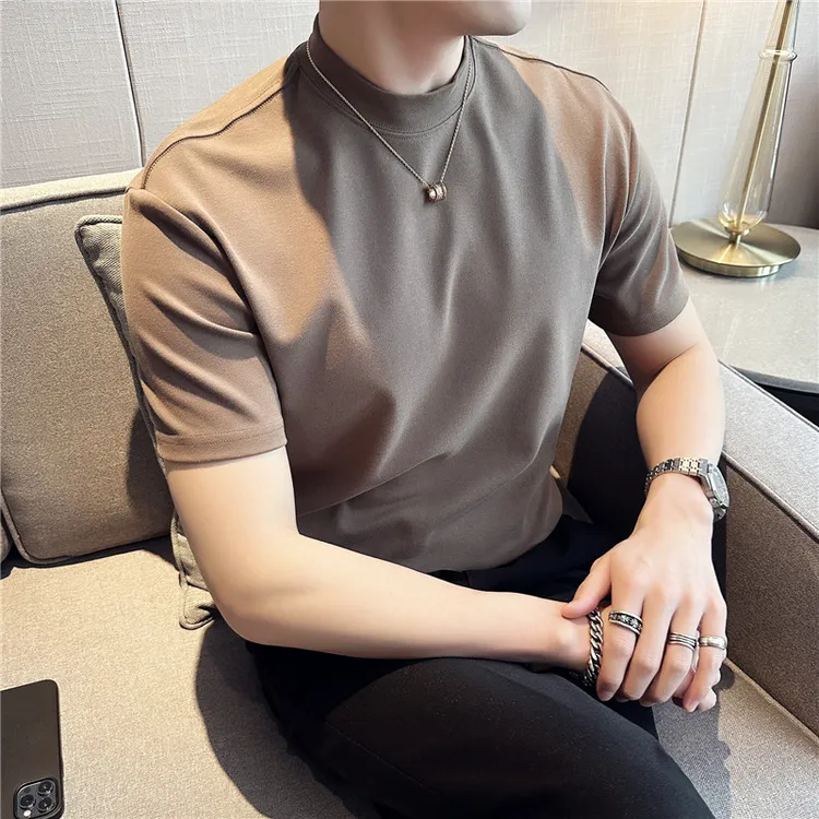 高品质圆领短袖T恤男士纯棉宽松百搭纯色打底衫韩版修身弹力体恤