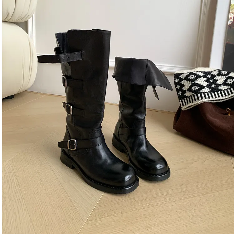 【美靴专家】水洗马皮100%多种穿法长筒马丁靴1100701