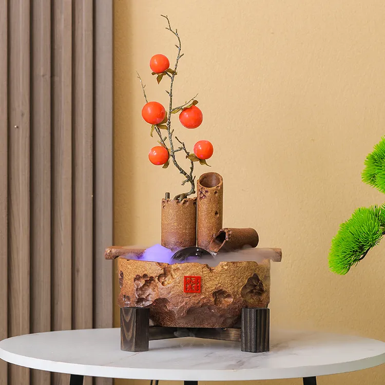  事事如意陶瓷流水循环时来运转茶室桌面招财风水轮摆件开业礼品