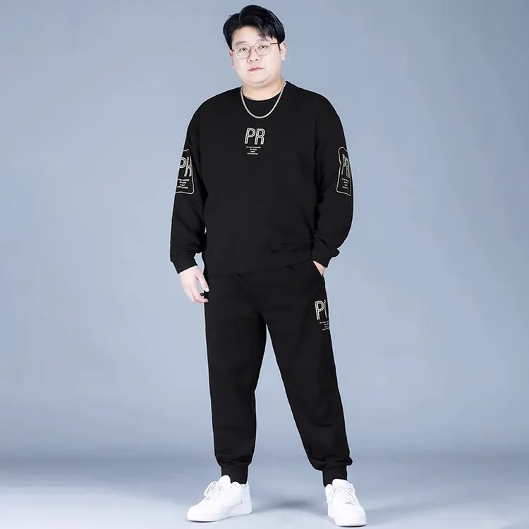 秋冬季新款大码男士休闲卫衣潮牌男装宽松高档胖子大码男装套装男