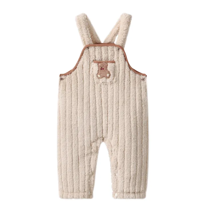 秋冬婴儿背带裤可爱小熊毛绒背带裤宝宝双层保暖连体裤