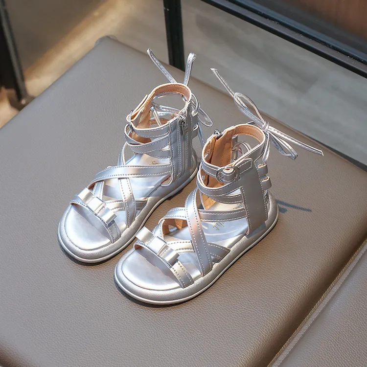 儿童罗马凉鞋2024年夏季爆款纯色女宝宝休闲鞋软底防滑中帮女童鞋