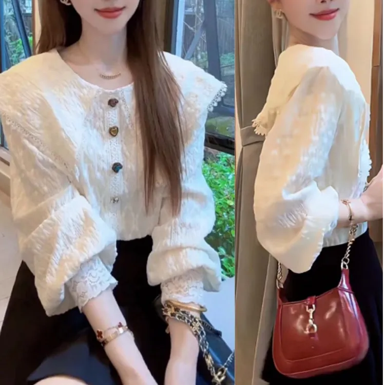 法式娃娃领衬衫女2024秋新款设计感洋气甜美减龄小衫上衣长袖
