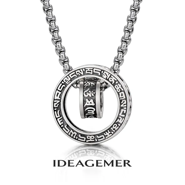 ideagemer 吊坠925银 六字箴言吊坠可旋转百搭时尚个性新年礼物