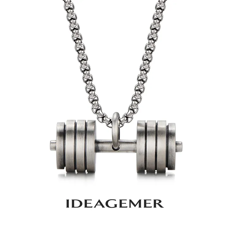 ideagemer 吊坠925银 复古哑铃吊坠男生潮设计感小众个性男士简约