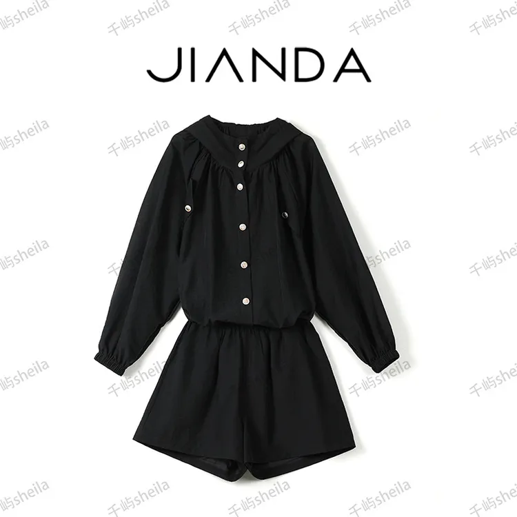 千屿Sheila女装长袖百搭衬衫外套短裤气质两件套装女 0613-190782