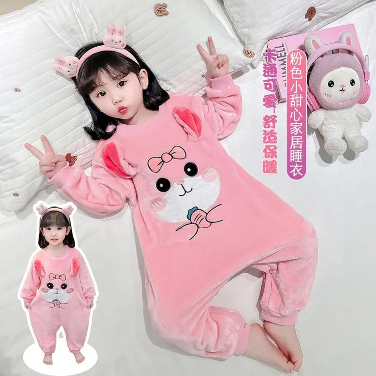 加绒女童连体睡衣薄款秋冬小孩婴儿儿童加厚可爱家居服宝宝冬季