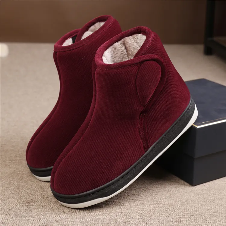 冬季加绒棉鞋加厚高帮包跟居家外穿保暖鞋男女防滑厚底中老年人鞋