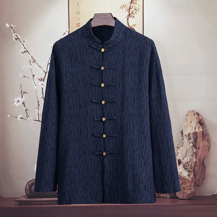 由天丨新款中国风男装立领唐装新中式棉麻提花男士休闲外套春秋季