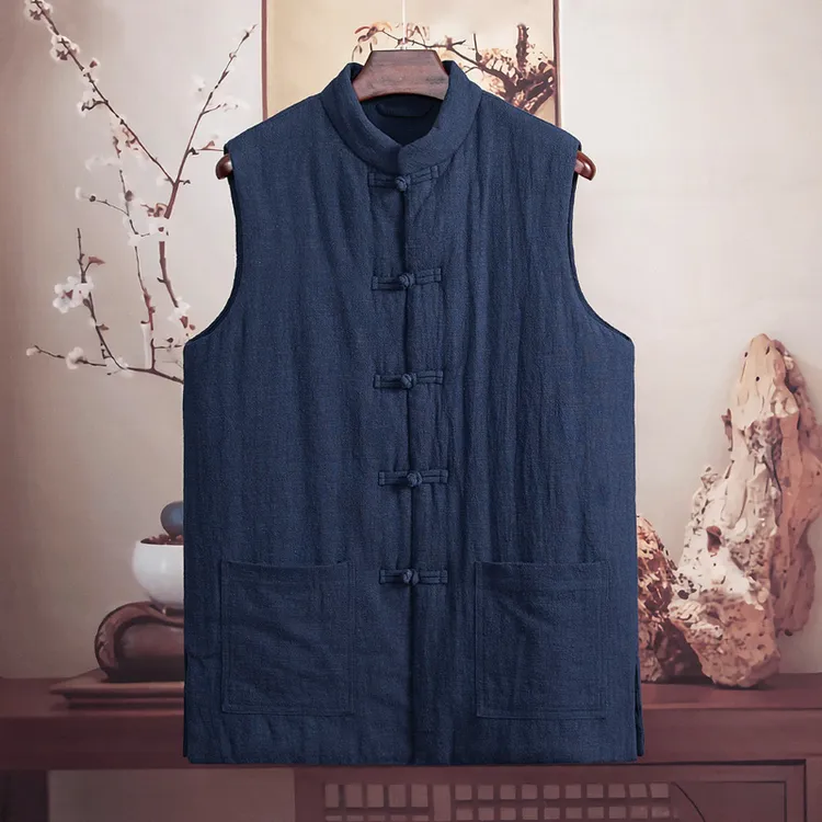 丨中国风男士唐装加棉马甲加厚保暖马褂盘扣棉麻坎肩无袖外套