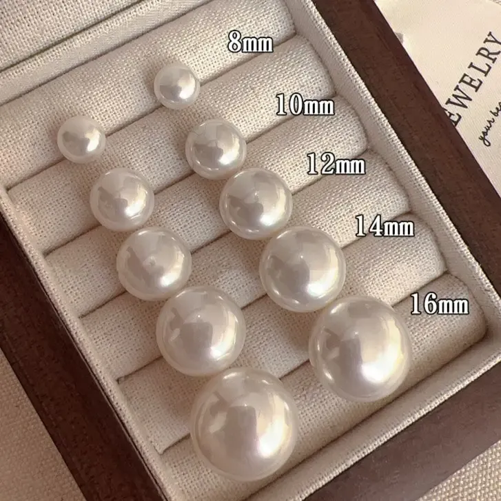 铜合金耳饰 粉光扁圆馒头珠珠耳钉女轻奢高级感气质耳环耳饰百搭商品图