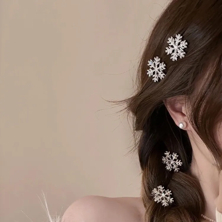 雪花发夹女新款边夹侧边圣诞节刘海夹子头饰秋冬发卡百搭精致
