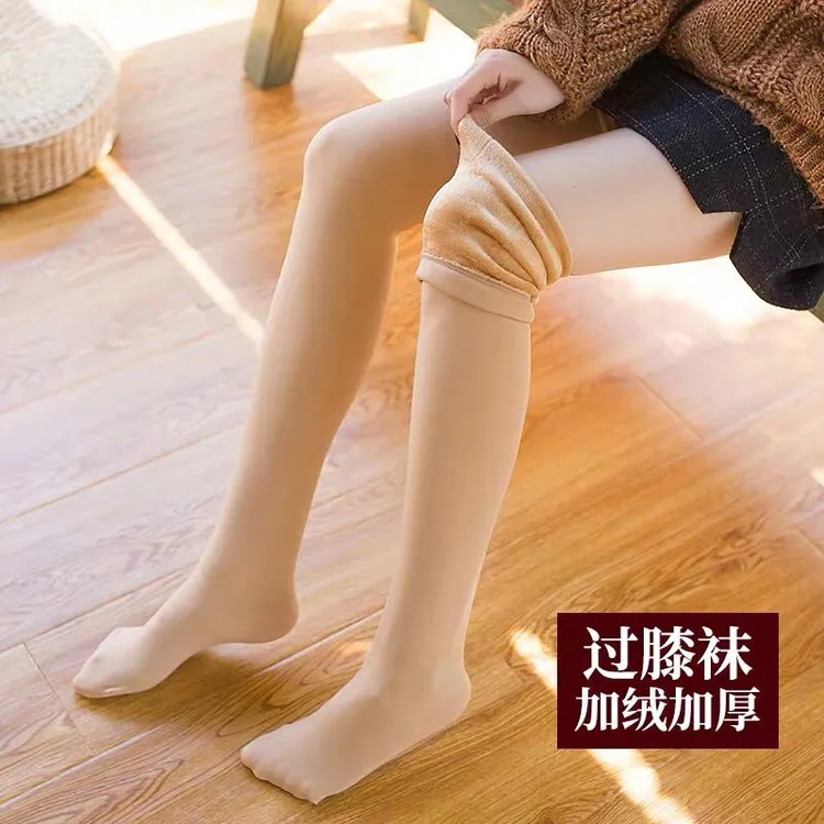 过膝袜女加绒加厚秋冬长袜子女韩国风潮保暖中高筒防滑长筒袜护膝