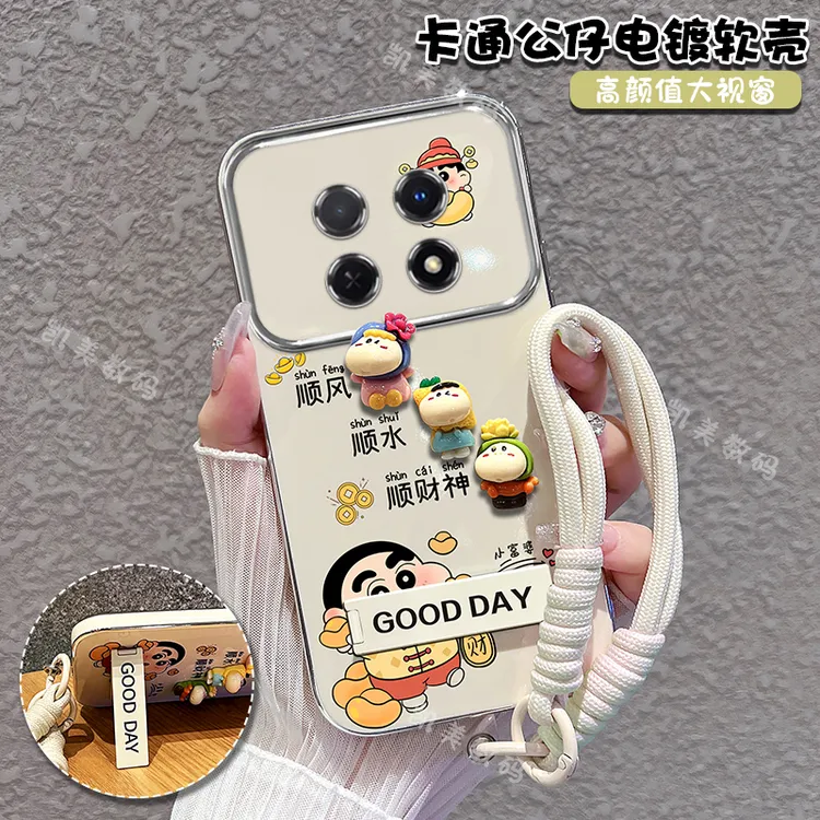 适用oppoa5/pro手机壳小新顺财神大视窗折叠支架女新款可爱防摔套
