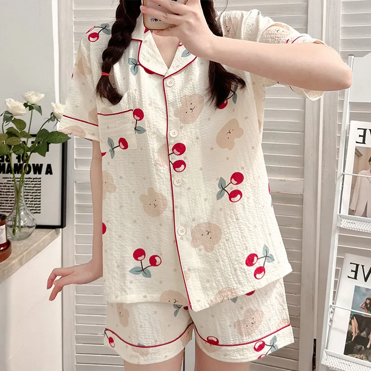 夏季ins风睡衣女夏天薄款甜美短袖短裤可外穿宽松版家居服套装