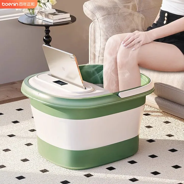 折叠泡脚桶家用加厚足浴盆过小腿足浴桶按摩加高保温带盖沐浴盆W